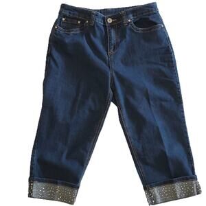 Christopher & Banks Petite Cropped Cuffed Dark Wash Denim Jeans 6P Studded